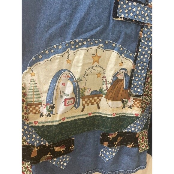 VINTAGE Denim Christmas Shirt Button Up Embroidered patchworks HANDMADE 4xL - Picture 10 of 13